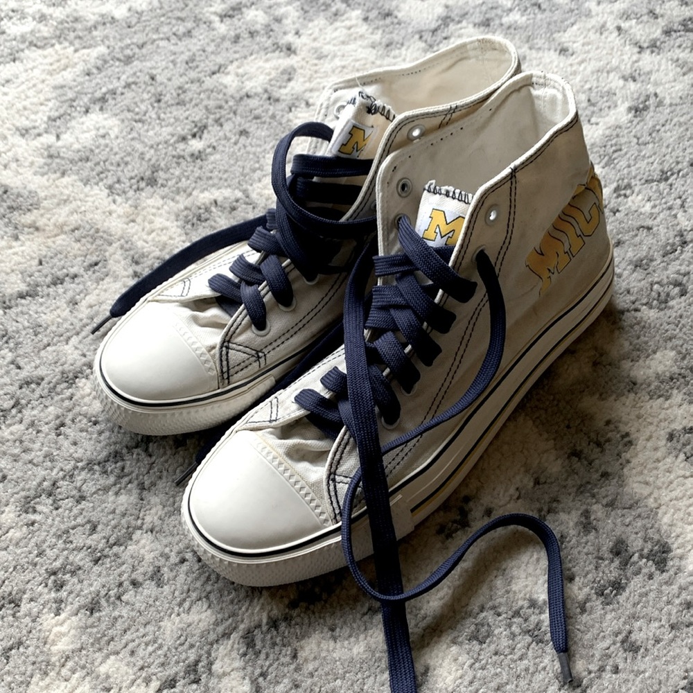 Michigan high top white shoes